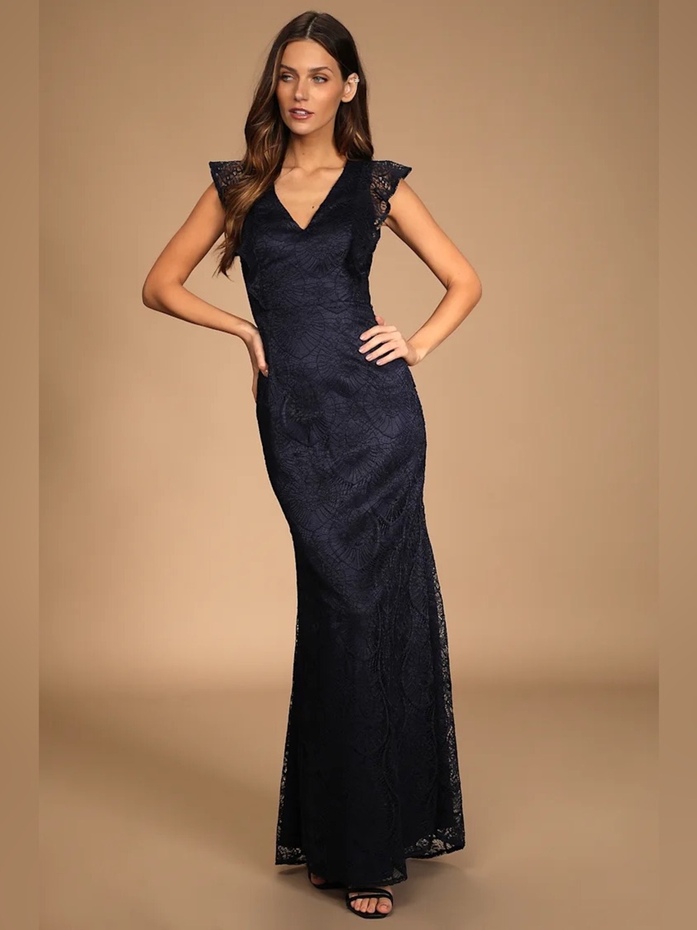 Lulus • Navy Blue Lace Mermaid Maxi Dress